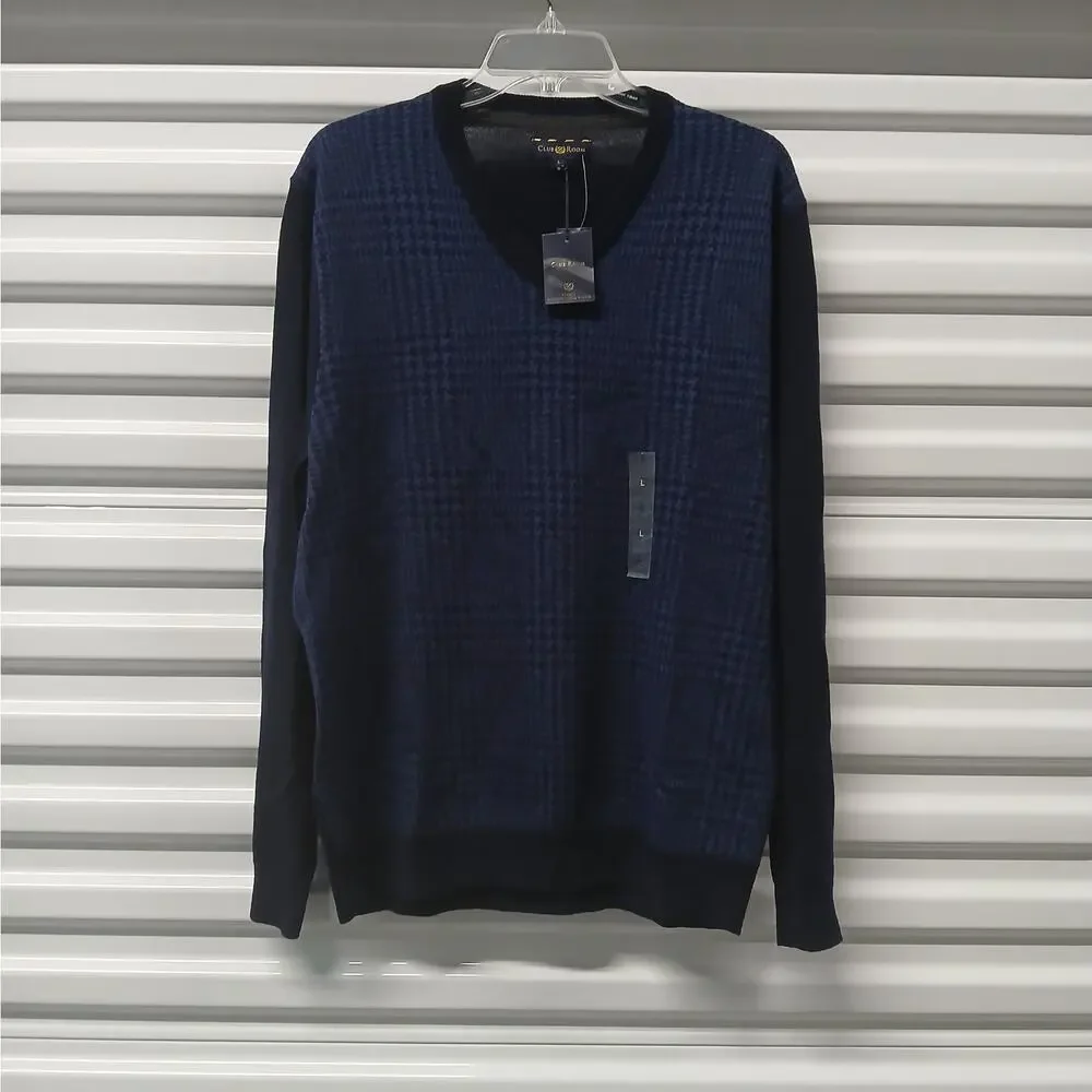 Club Room Men's Sweater Size Large Blue Merino Wool Stretch Academia Grandpacore - Picture 1 of 6